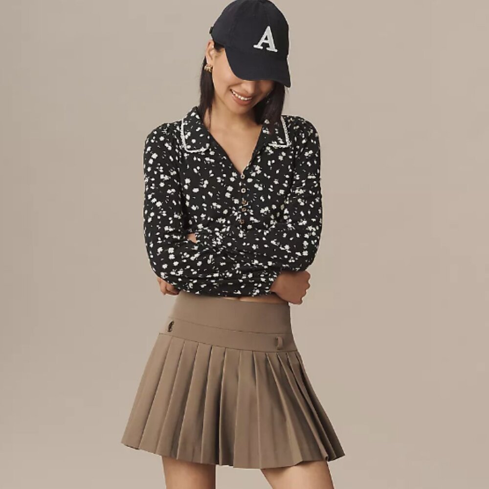 Anthropologie Maeve Smocked Buttondown Top